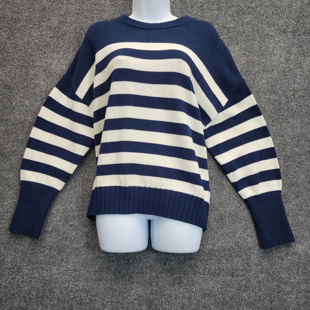NWT 525 America Women's Oversized Breton Stripe Cotton Knit Crew Sweater Size L